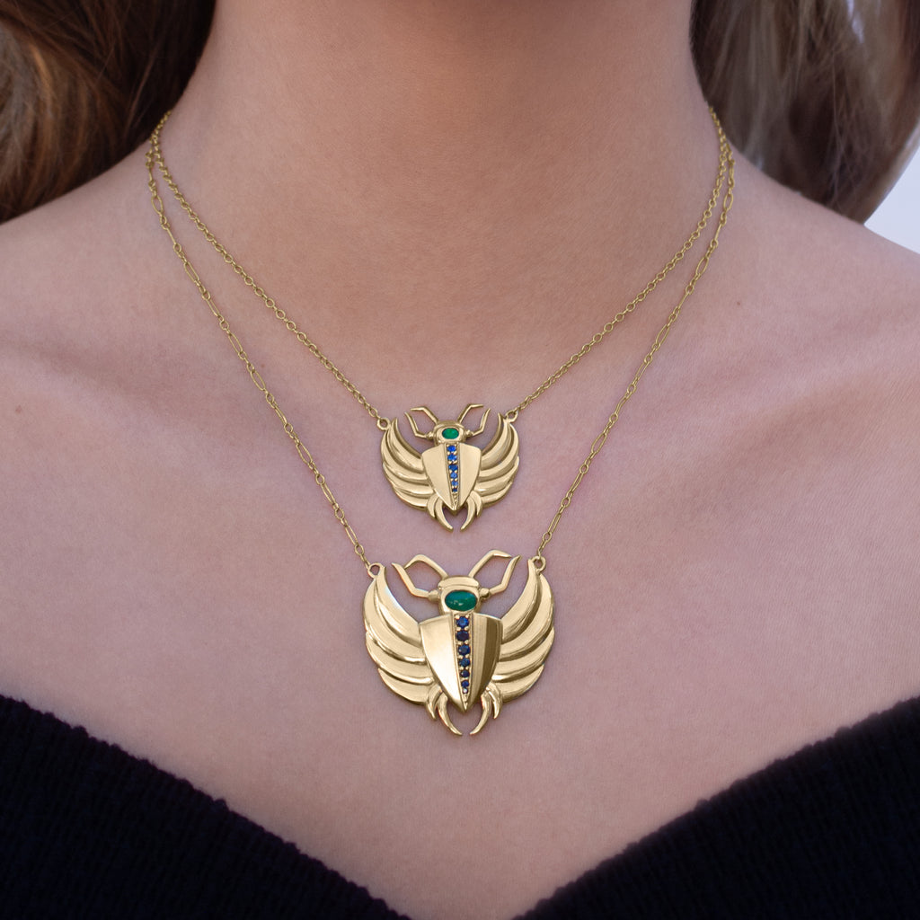 Isis Emerald & Sapphire Scarab Necklace