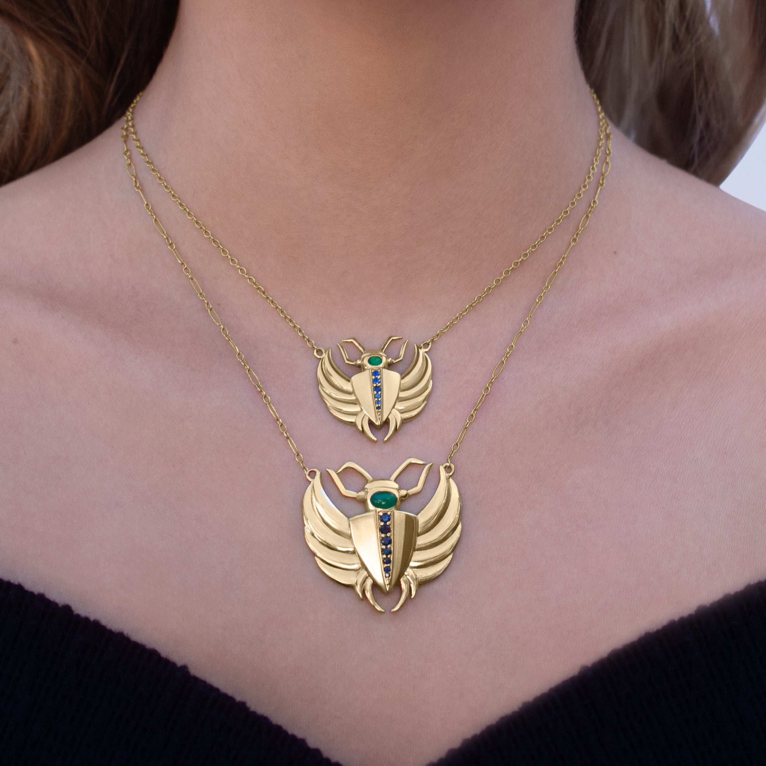Isis Emerald & Sapphire Scarab Necklace