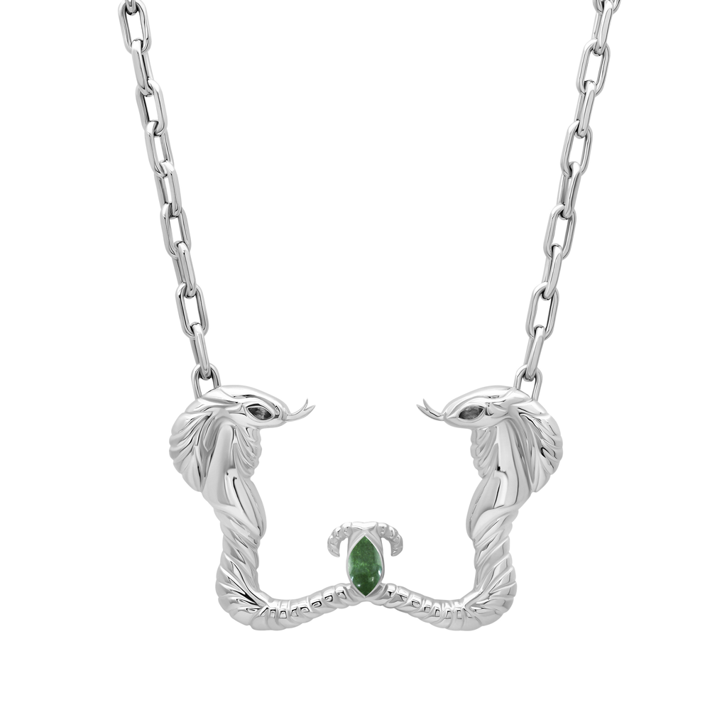 Nefertiti Double Cobra Necklace Silver