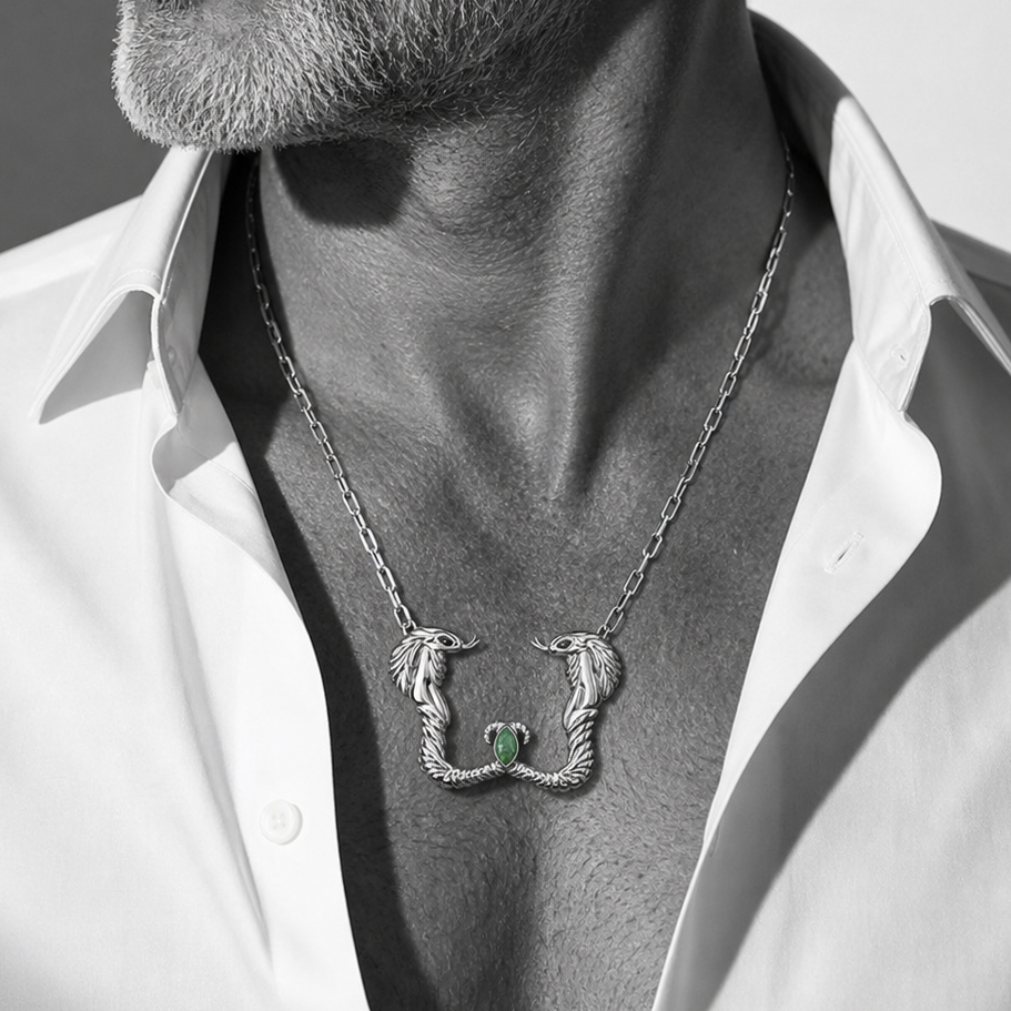 Nefertiti Double Cobra Necklace Silver