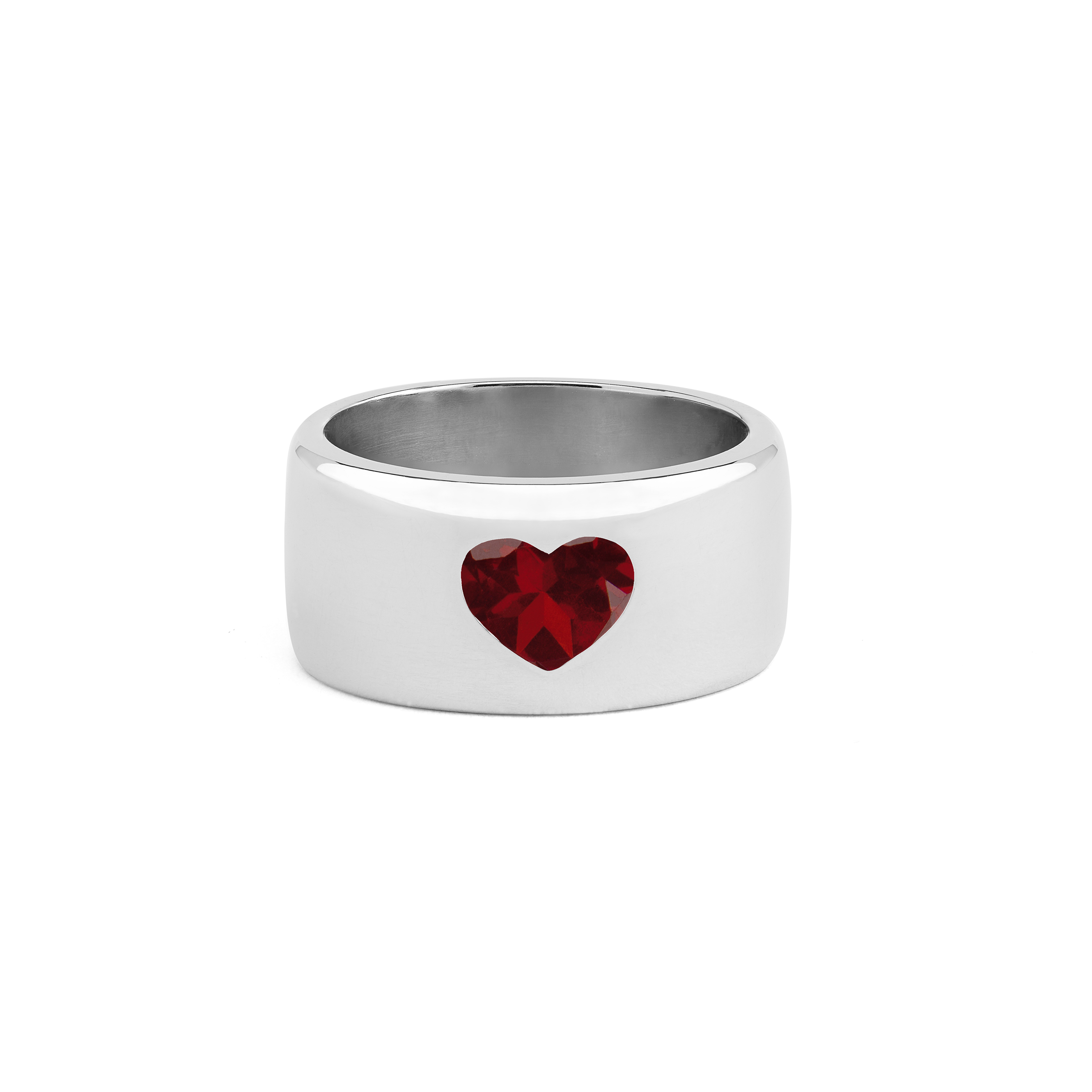 Eros Garnet Heart Band Silver