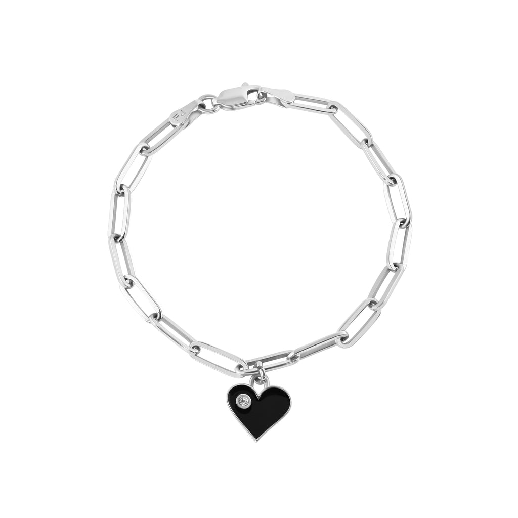 Eros Enamel & Diamond Heart Bracelet Silver