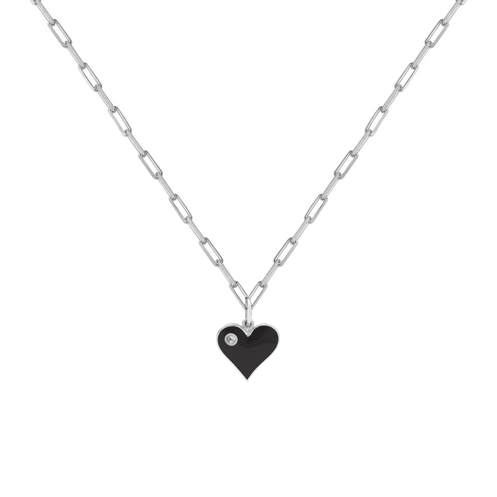 Eros Enamel & Diamond Heart Necklace Silver