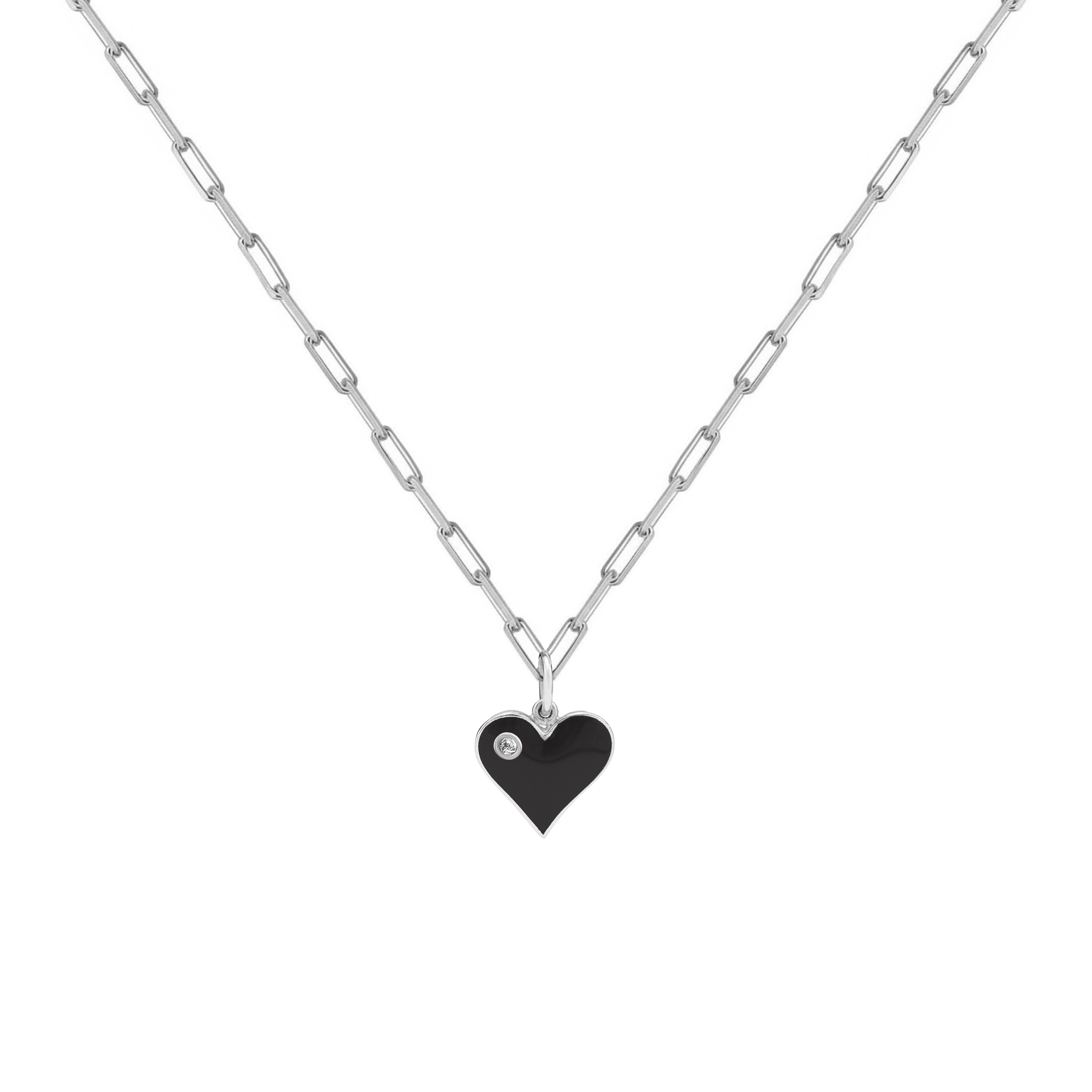 Eros Enamel & Diamond Heart Necklace Silver