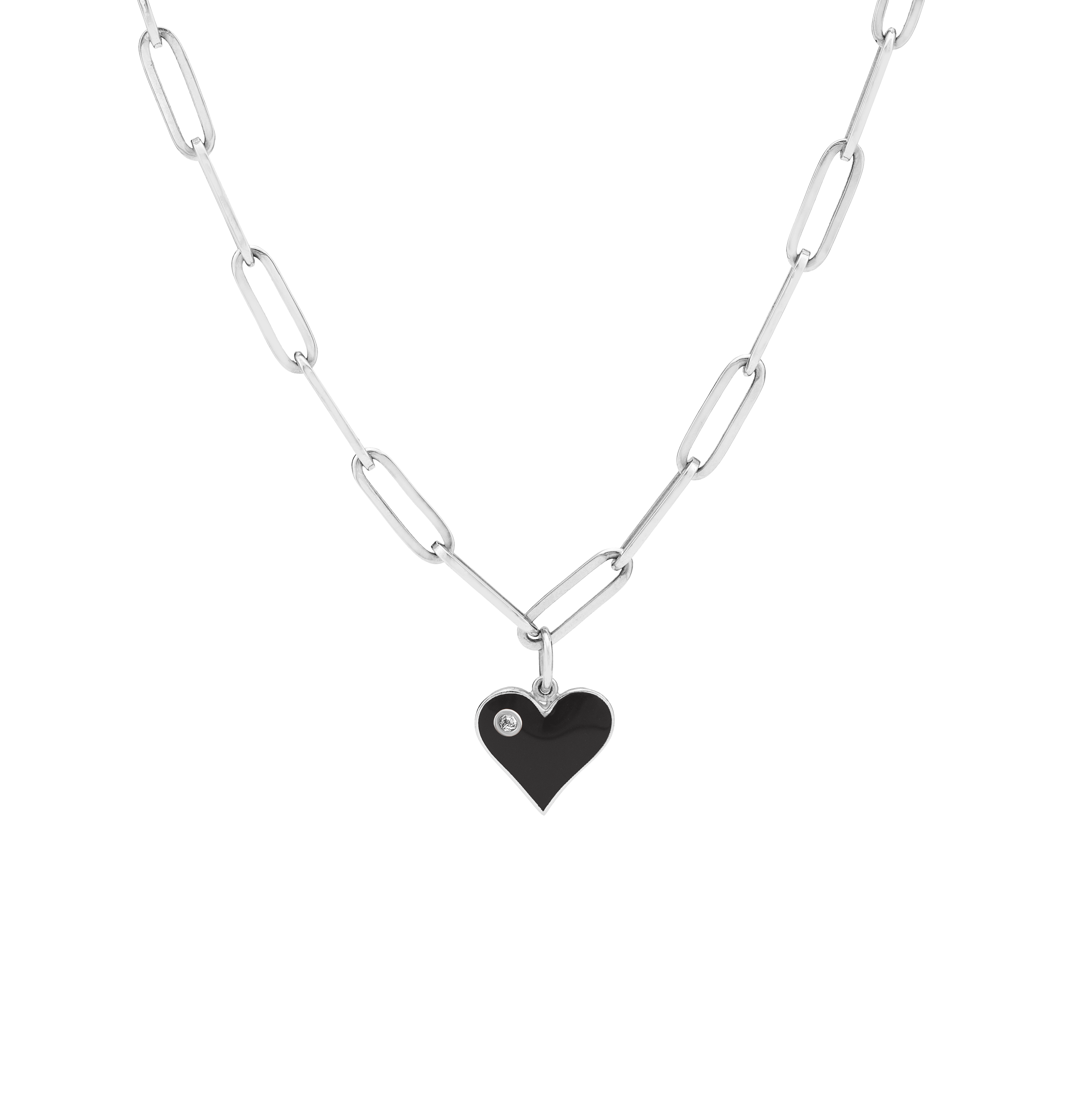 Eros Enamel & Diamond Heart Necklace Silver