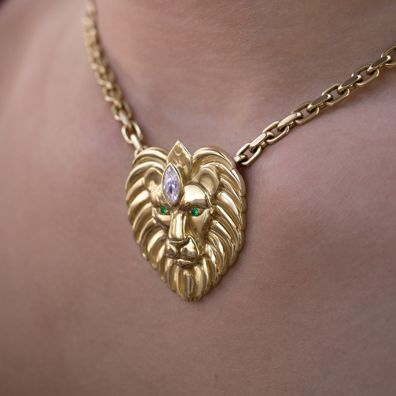 Helios Diamond Lion Necklace