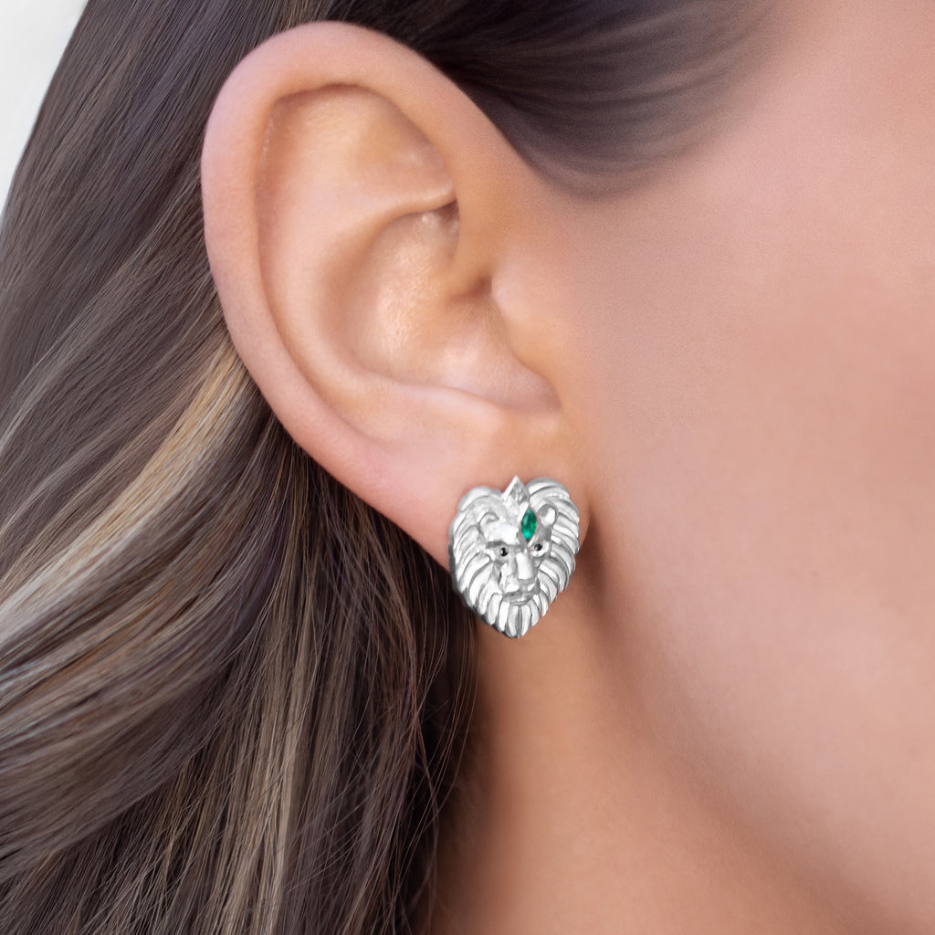 Helios Tsavorite Lion Earring Silver