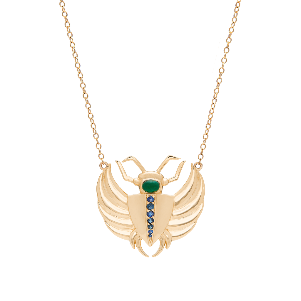 Isis Emerald & Sapphire Scarab Necklace