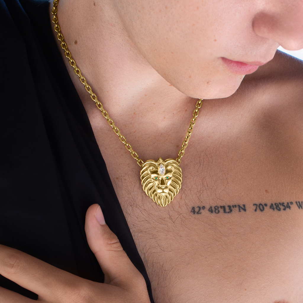 Helios Diamond Lion Necklace