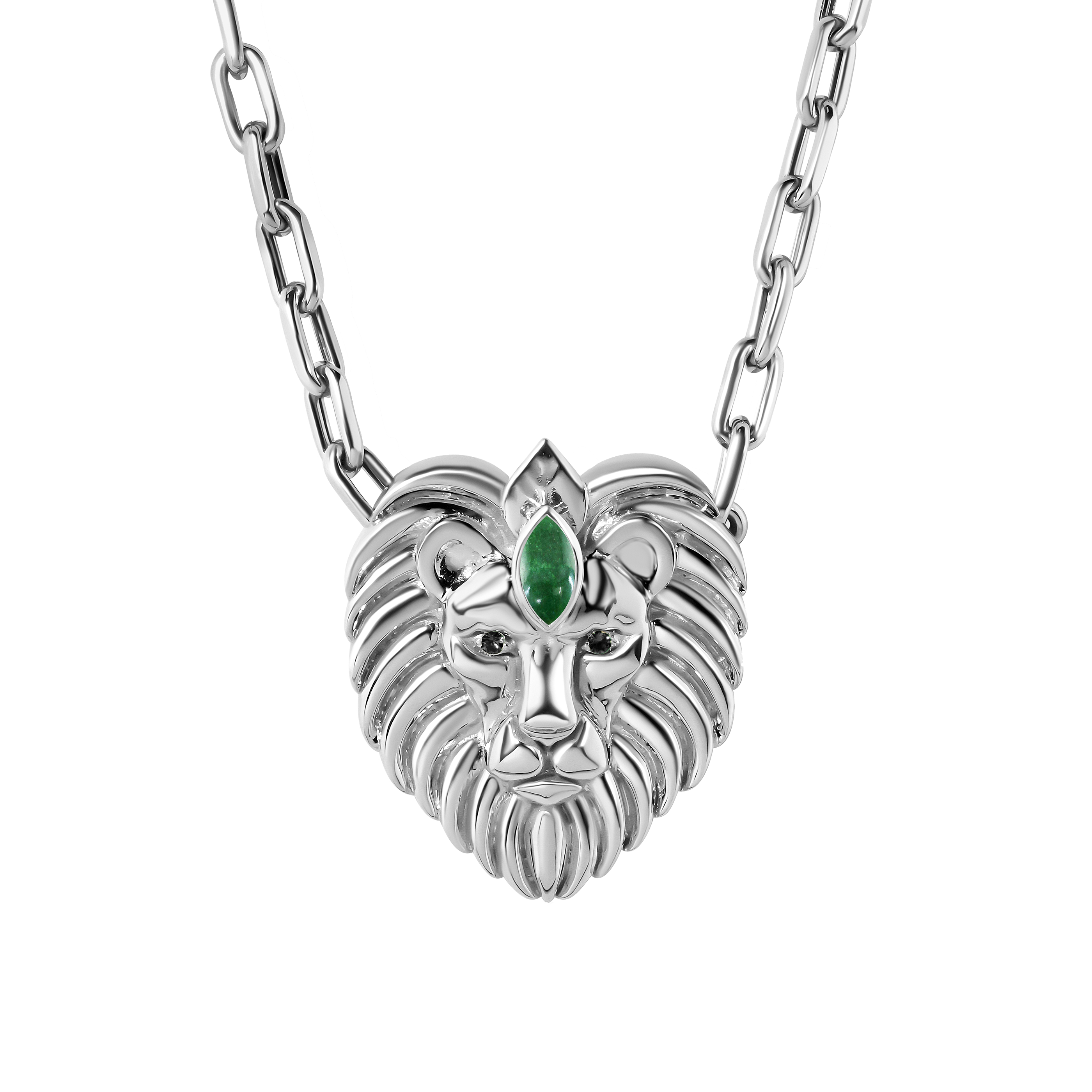 Helios Diamond Lion Necklace Silver