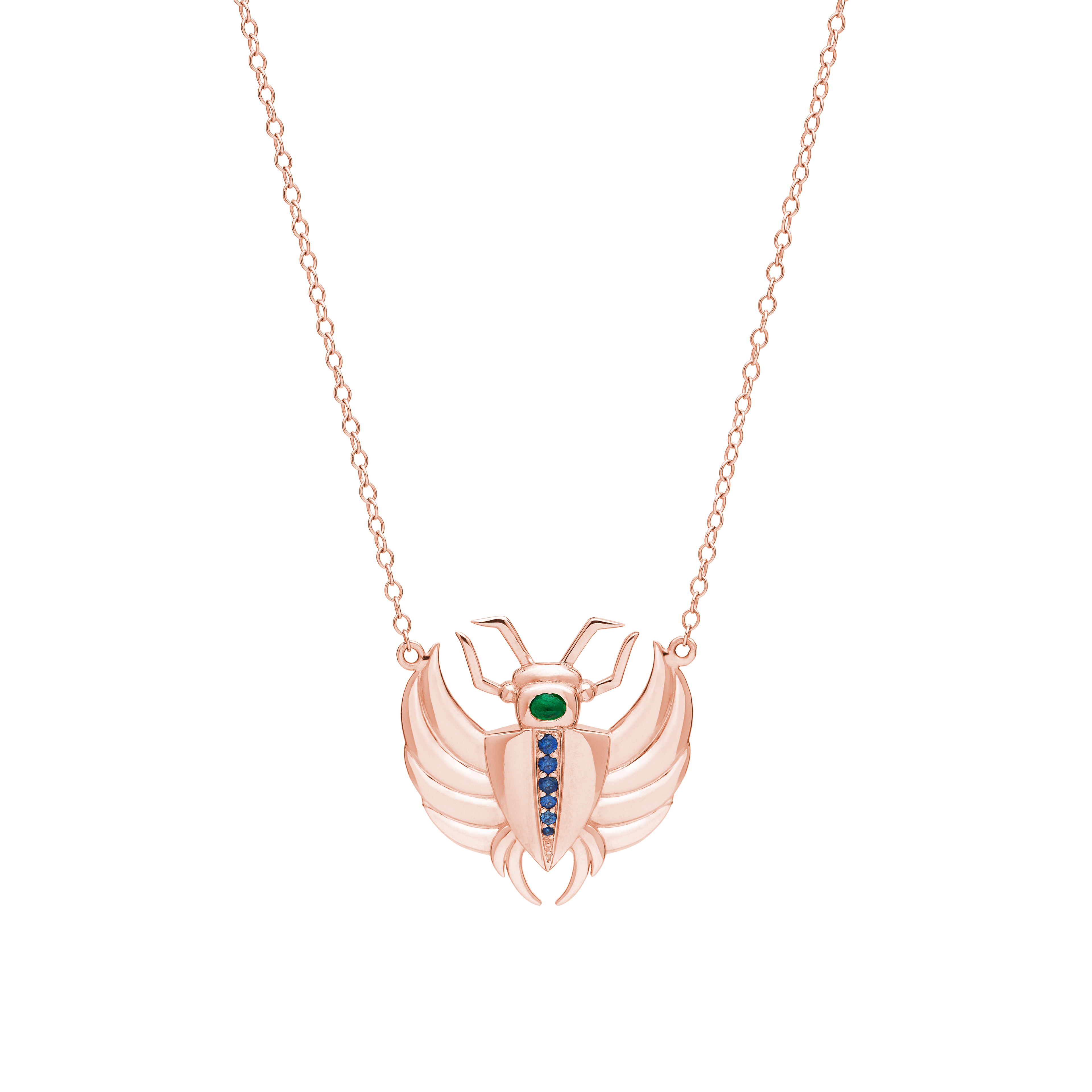 Isis Emerald & Sapphire Mini Scarab Necklace