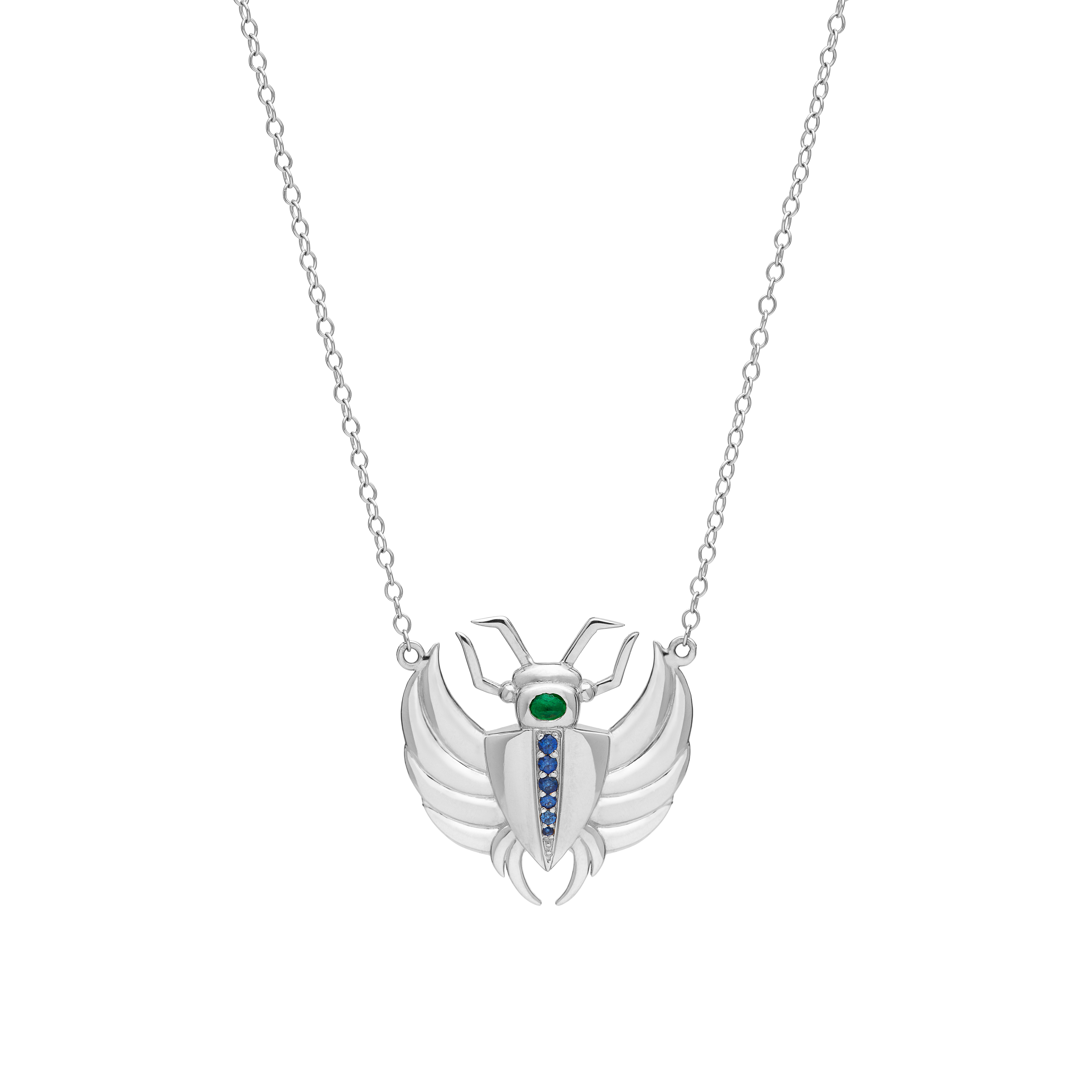 Isis Emerald & Sapphire Mini Scarab Necklace