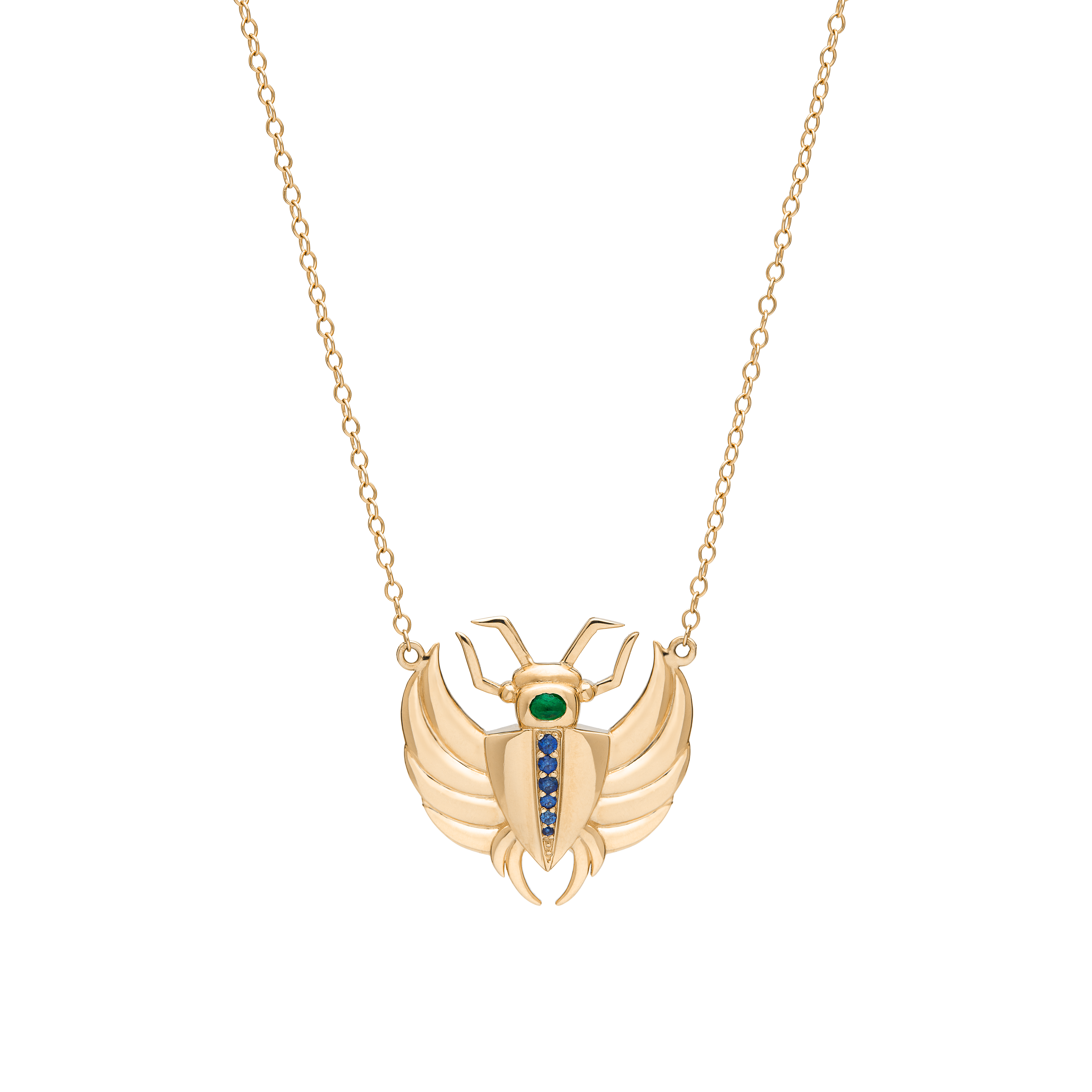 Isis Emerald & Sapphire Mini Scarab Necklace