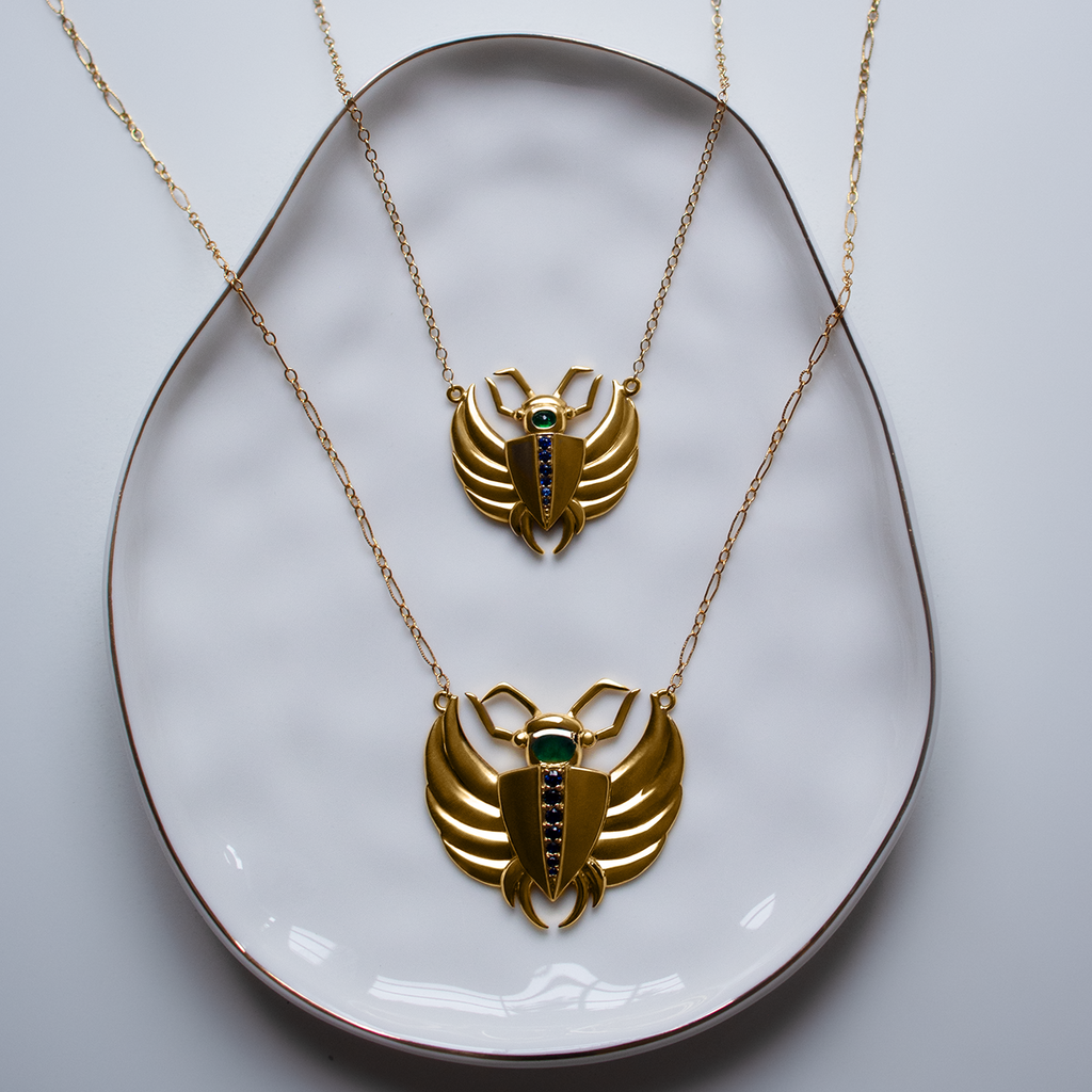 Isis Emerald & Sapphire Scarab Necklace