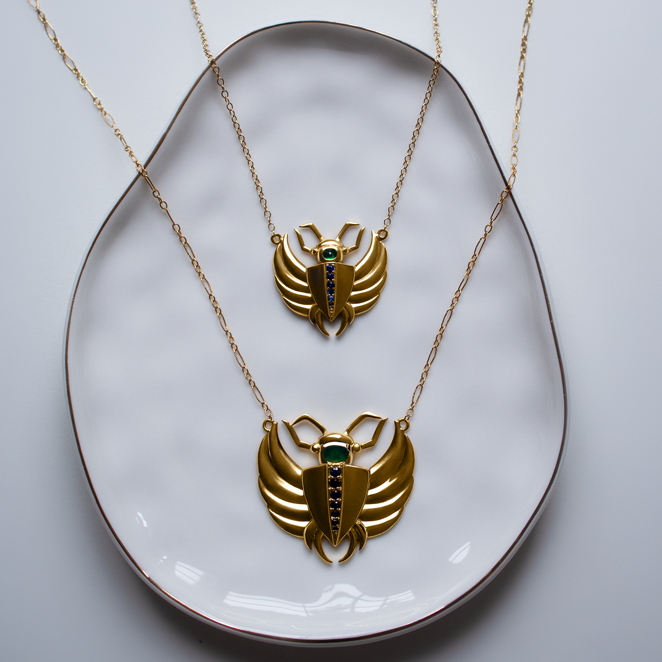 Isis Emerald & Sapphire Mini Scarab Necklace