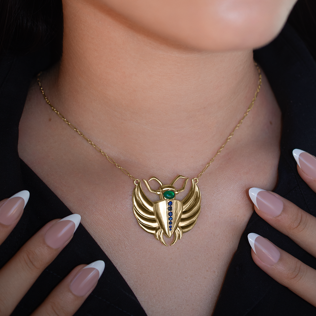 Isis Emerald & Sapphire Scarab Necklace