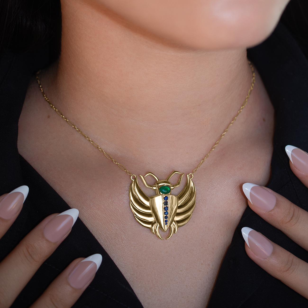 Isis Emerald & Sapphire Scarab Necklace