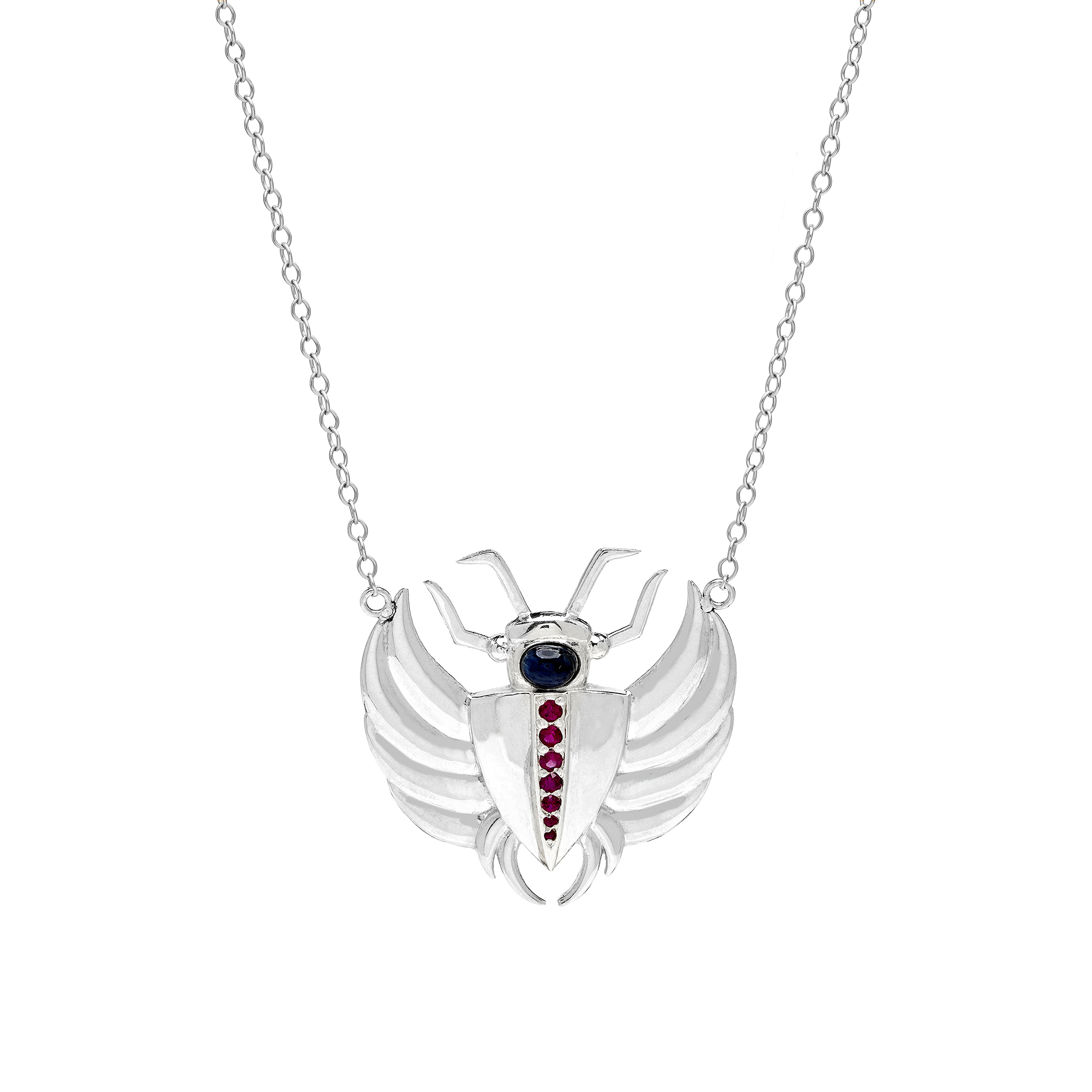 Isis Sapphire & Ruby Scarab Necklace Silver