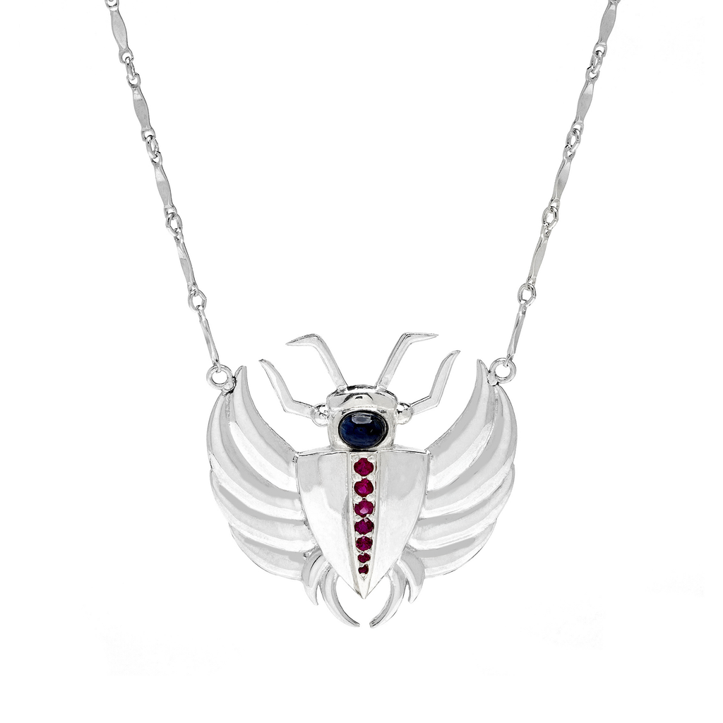 Isis Sapphire & Ruby Scarab Necklace