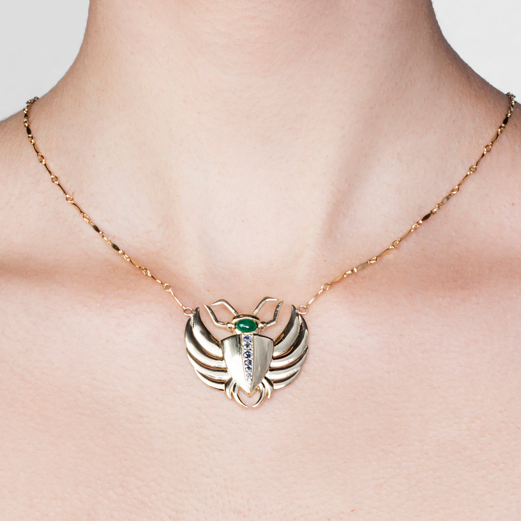 Isis Emerald & Sapphire Scarab Necklace