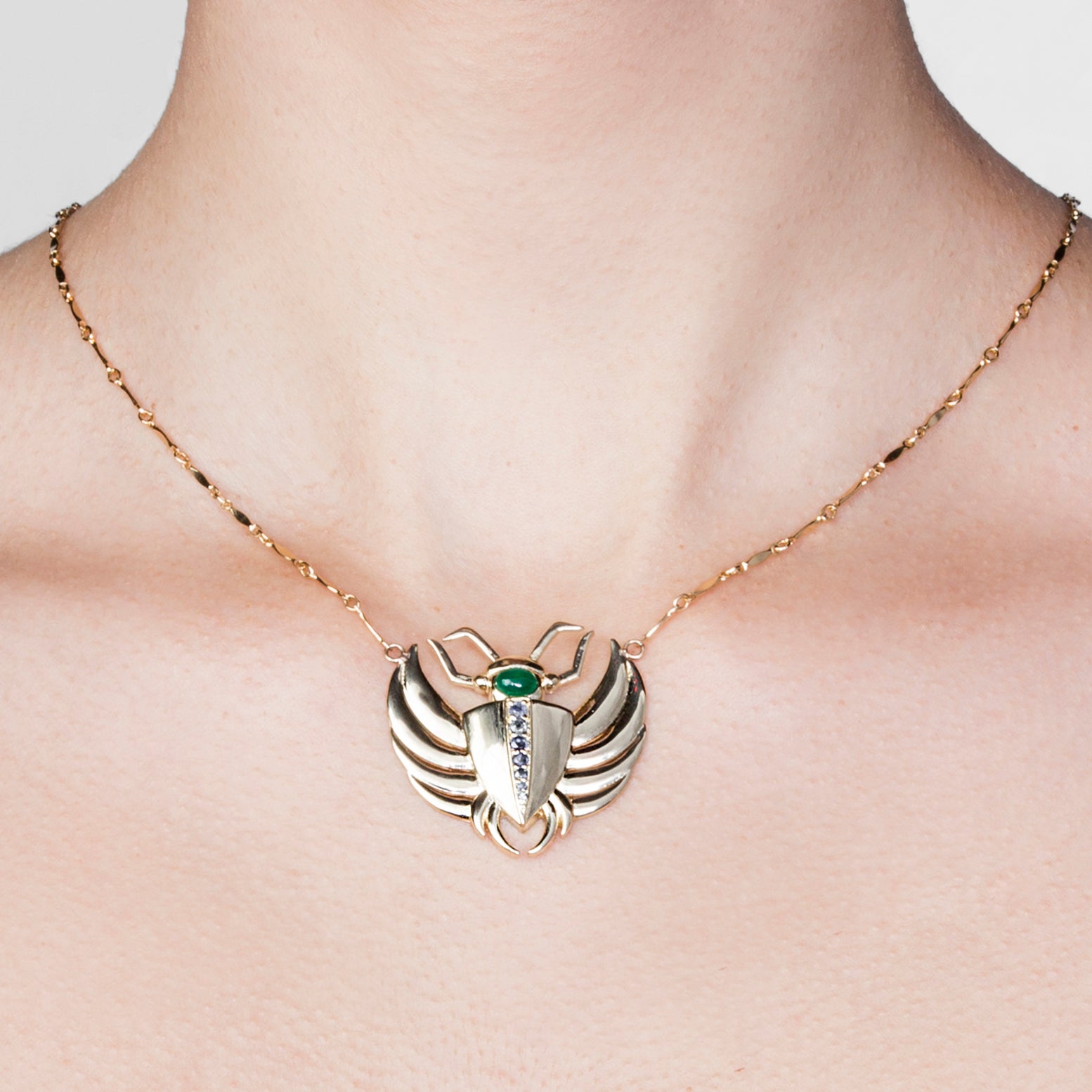 Isis Emerald & Sapphire Scarab Necklace