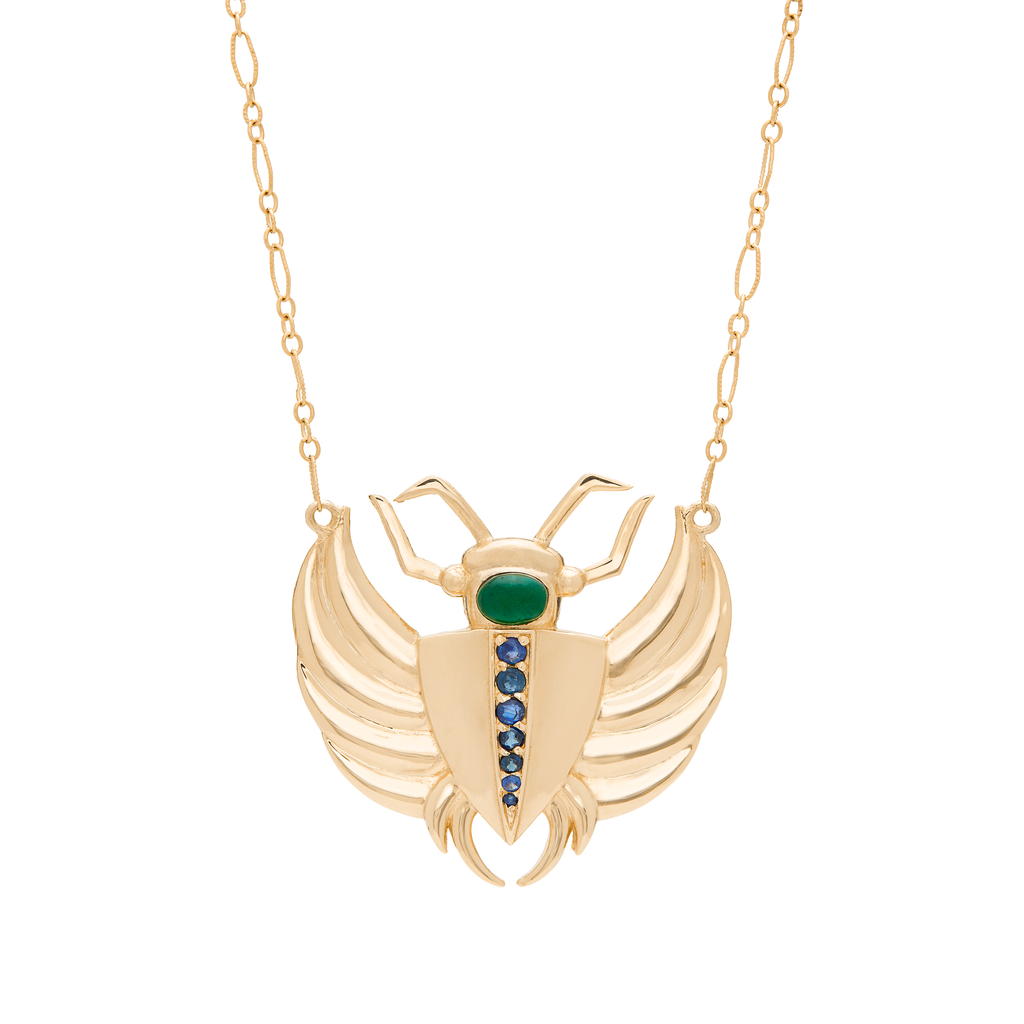 Isis Emerald & Sapphire Scarab Necklace