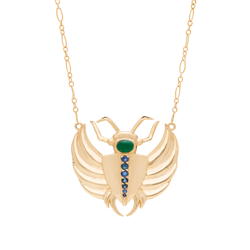 Isis Emerald & Sapphire Scarab Necklace