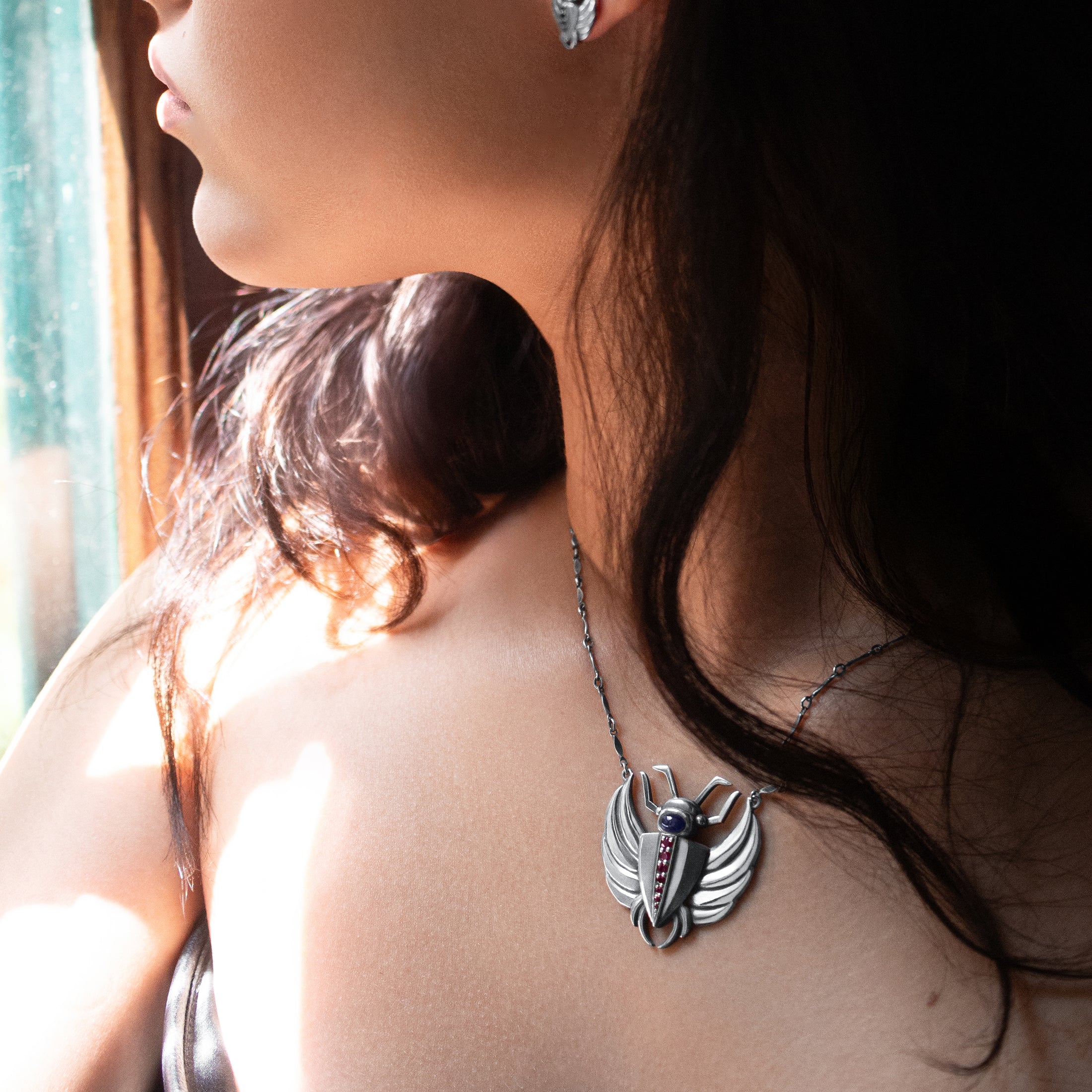 Isis Sapphire & Ruby Scarab Necklace