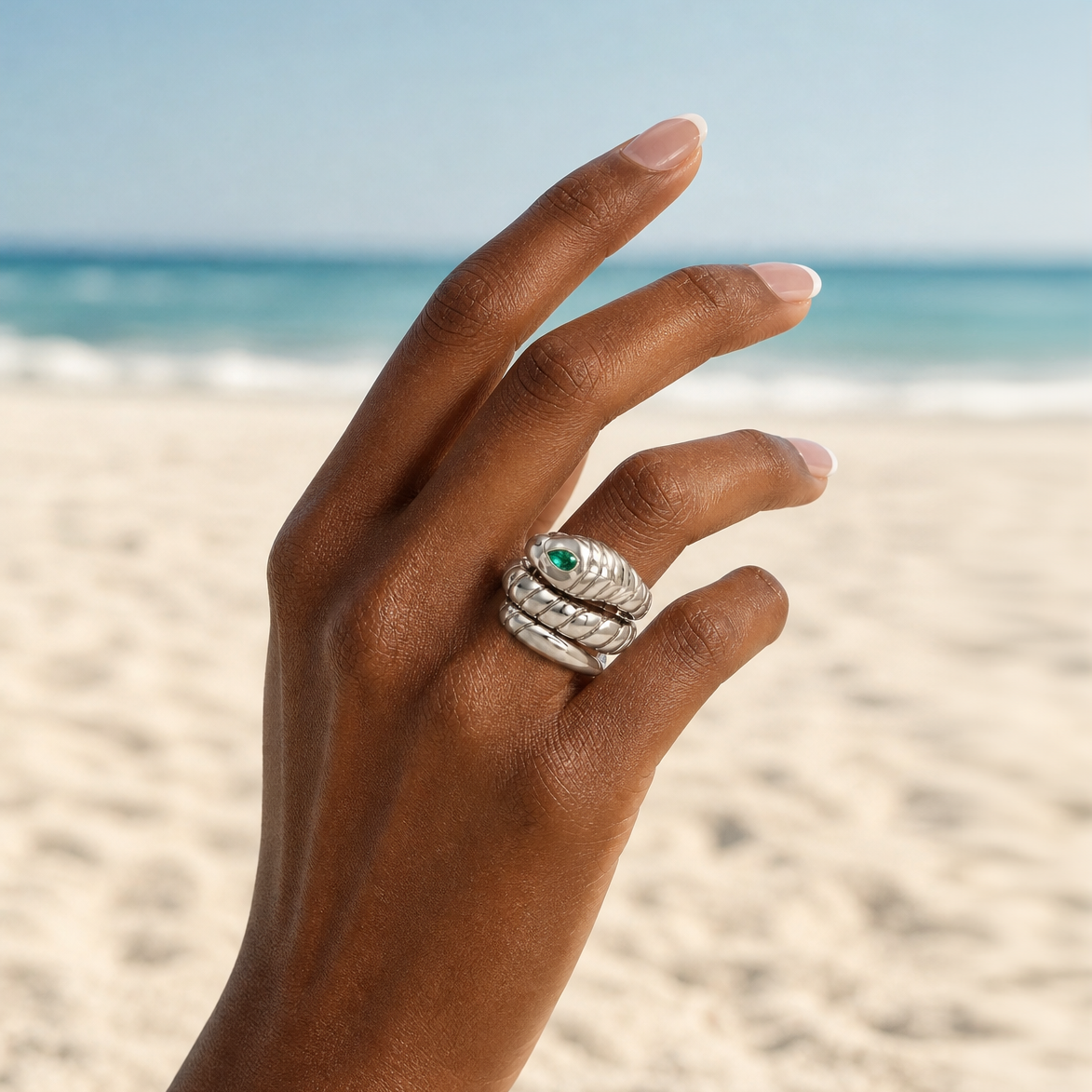 Nefertiti Triple Cobra Ring Silver