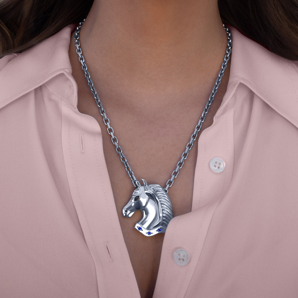 Arion Diamond Horse Necklace Silver
