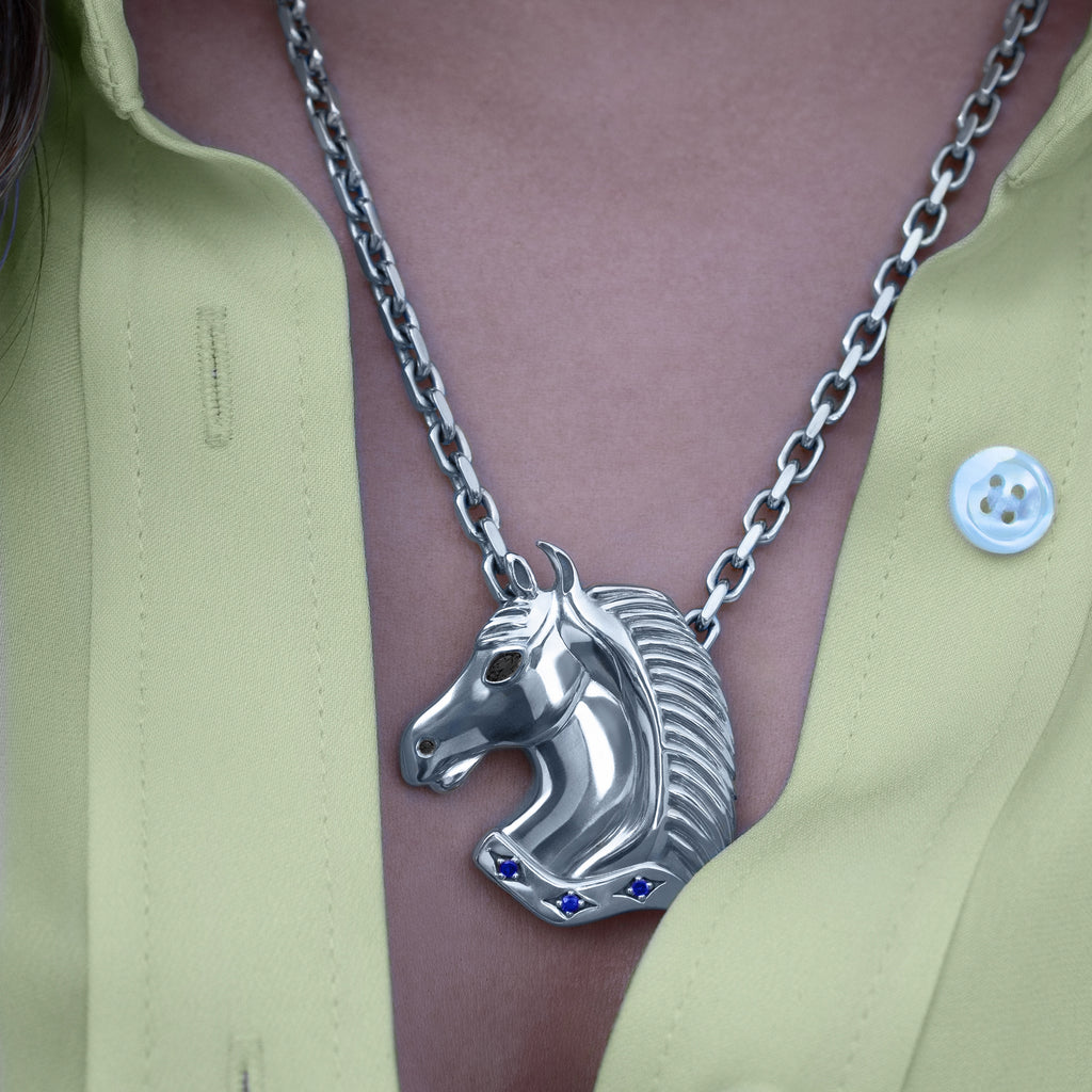 Arion Diamond Horse Necklace Silver