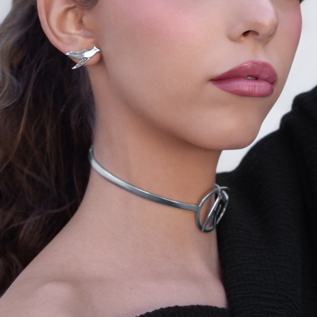 Eos Diamond Sparrow Choker Necklace Silver