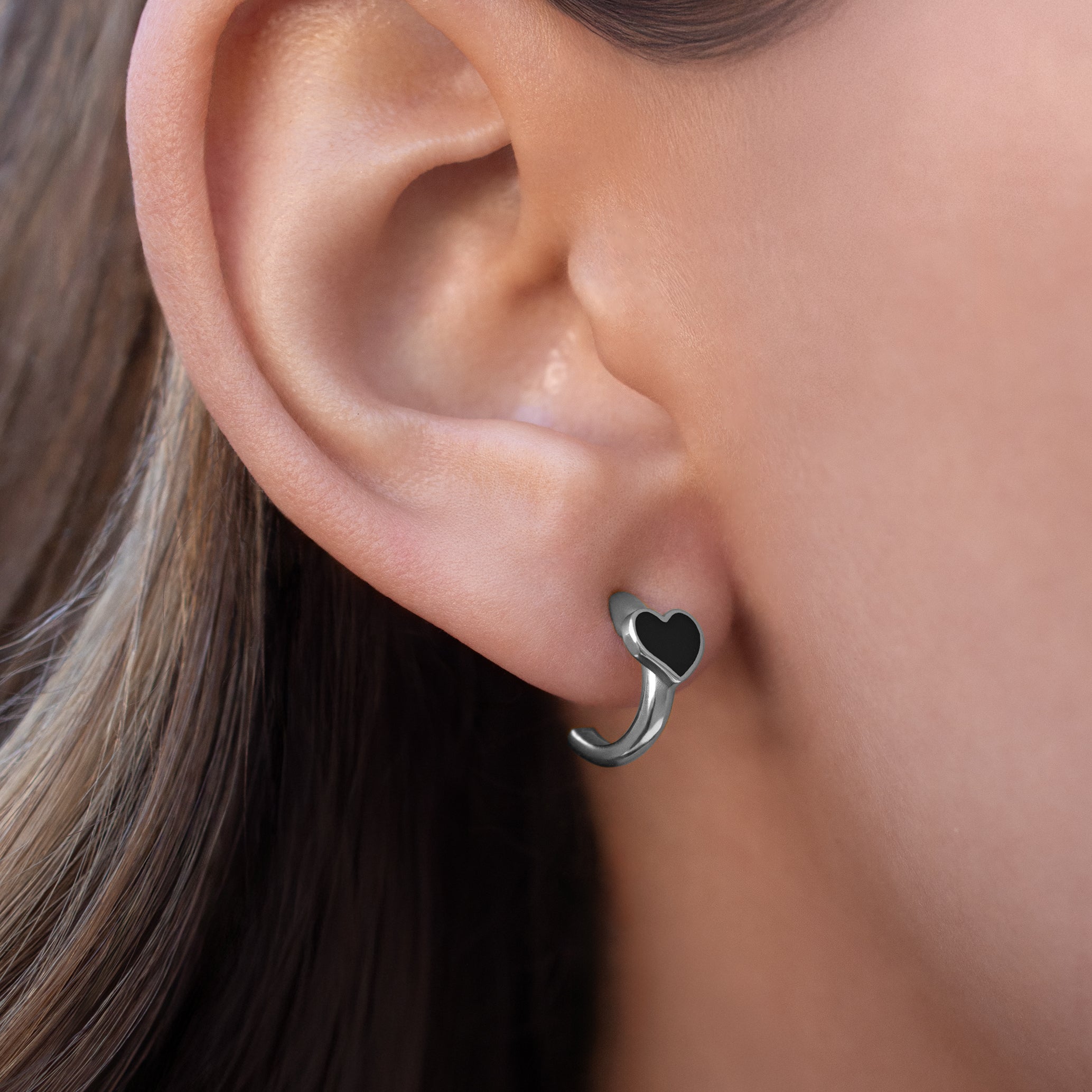 Eros Enamel Heart Huggies Silver